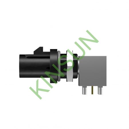 Vedenpitävä kaksiosainen 90° uros FAKRA SMB -liitin sivuprofiilista